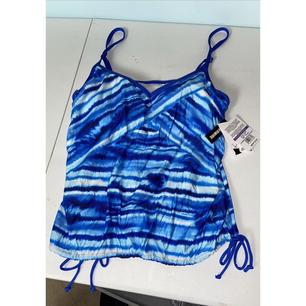24th & Ocean Caribbean Vneck Blouson Tankini Swimsuit Top Blue XXL TF3DM80
